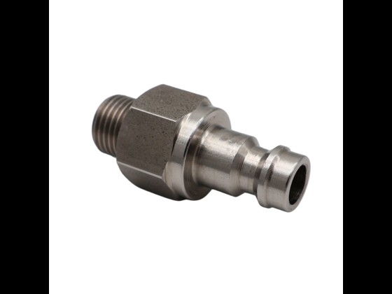 Edelstahl AG MINI-Kupplungsnippel mit BSP-Außengewinde, geeignet für den Anschluss an feste Installationen. Belastbar bis 12 bar/+100°C. Hier bestellen!