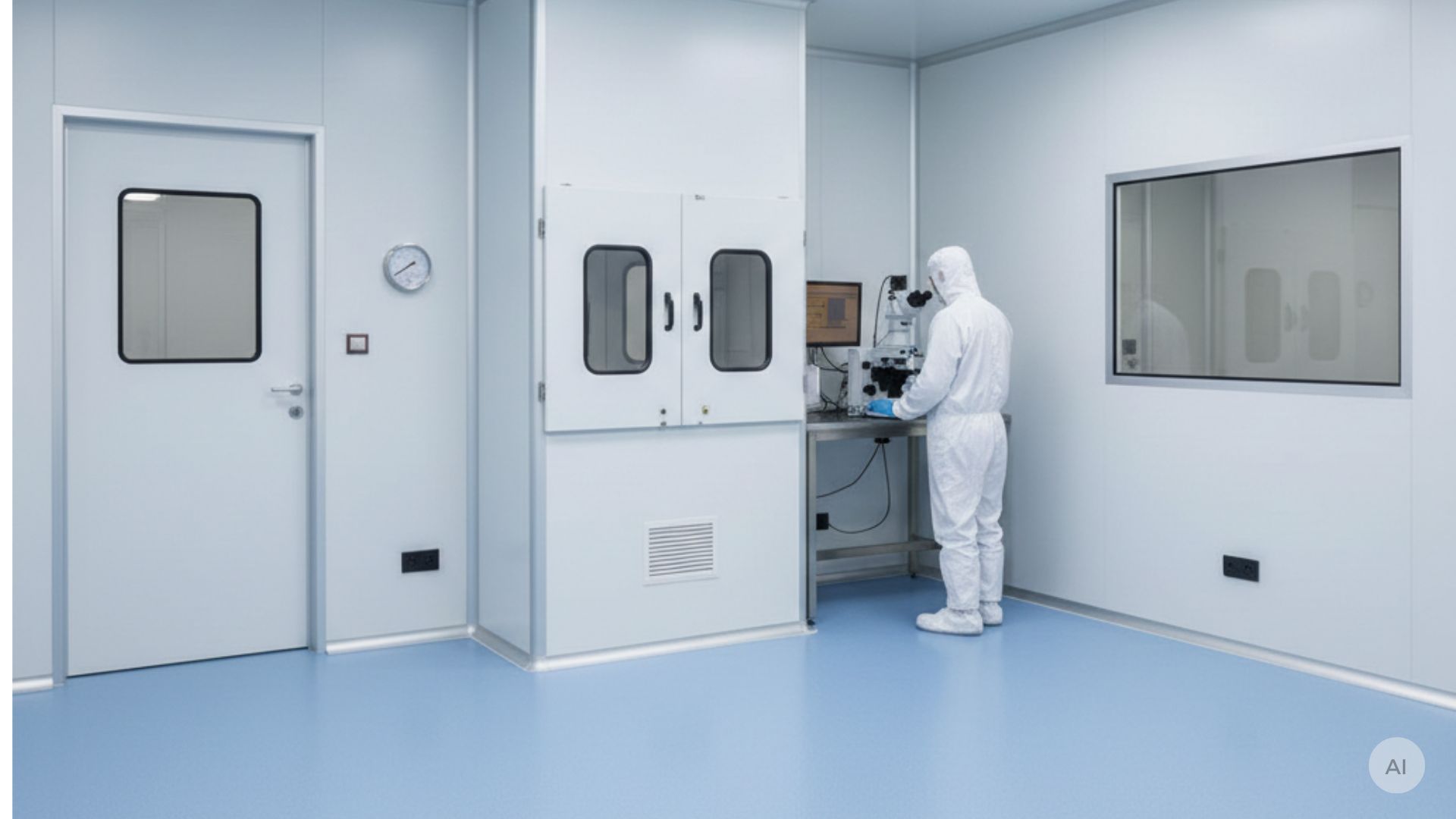 Pharma-Mitarbeiter im Reinraum der Klasse ISO-7