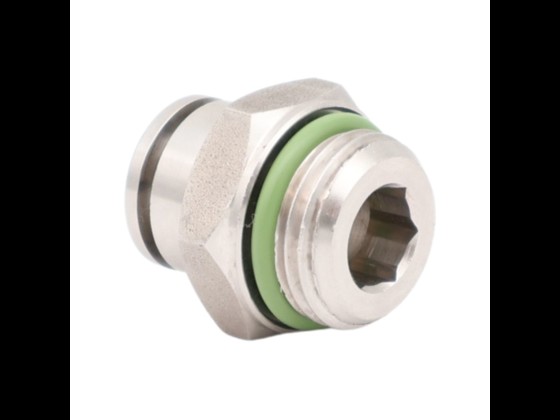 Robuste Pneumatik Steckverschraubung mit BSPT-Gewinde, aus Edelstahl AISI 316. Inkl. Viton-Dichtung. Geeignet für Druckluftschläuche. Bestellen Sie hier!
