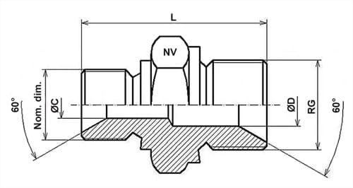 Reduziernippel, Sechskant, 60 x 60 Grad