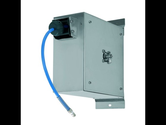 Alfotech's rostfreie Schlauchaufroller AFT 1060 AVC mit Federtrommel für u.a. Druckluftschläuche. Hohe Qualität. Passend für 1/4"-Schläuche in bis zu 10 m Länge.