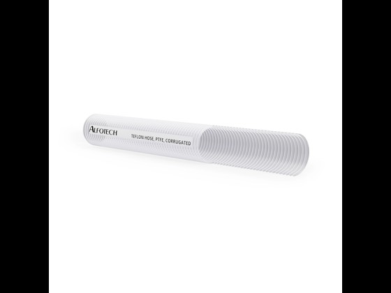 Flexibler, korrugierter Teflonschlauch in Naturfarbe. Beständig gegen hohe Temperaturen, Druck und Vakuum. Ideal für industrielle Anwendungen. Jetzt bestellen!