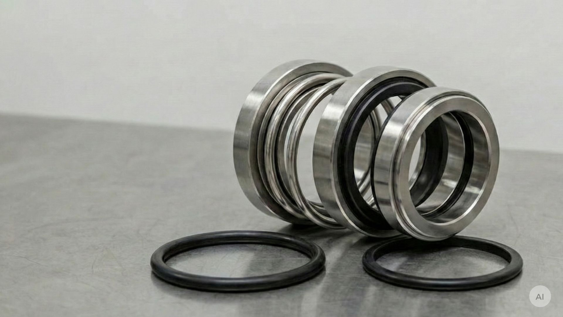 Mechanische Gleitringdichtungen und Dichtungen auf einem Tisch 