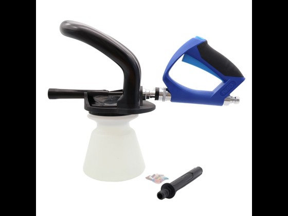 Ergonomische Spülpistole mit 1,4 l Behälter und 1/2” Gewinde. Geringes Gewicht, stufenlose Regulierung und chemikalienbeständig. Belastbar bis 10 bar und 40 °C.