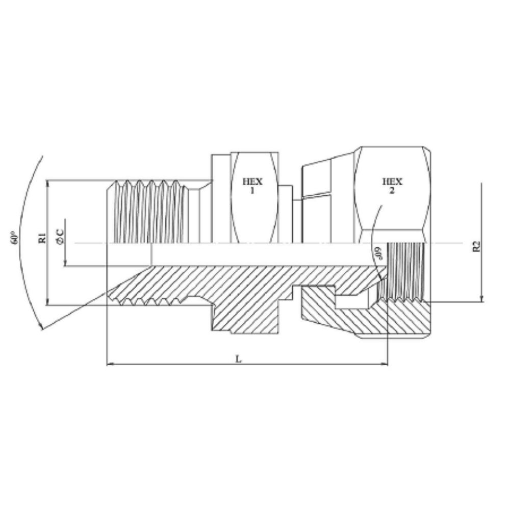 Adapter, mit Überwurfmutter, 60° x 60°