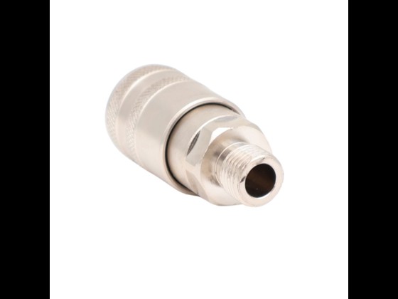 KS Druckluftkupplung aus vernickeltem Messing mit BSP-Aussengewinde und Ventil. Geeignet für Druckluft bis 35 bar und +80°C. Online bestellen!