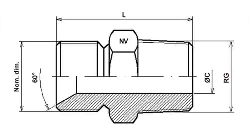 Doppelnippel, 60 Grad an einem Ende, BSPT