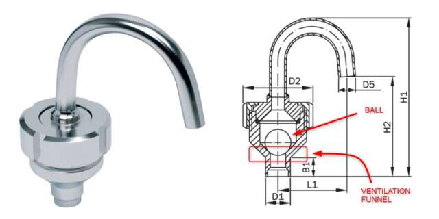 Bild und technische Zeichnung des Belüftungs- und Entlüftungsventils