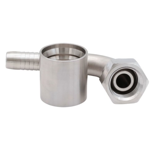 AFT Edelstahl Presskupplung, BSP Überwurfmutter, 90° gebogen mit 60°-Konus