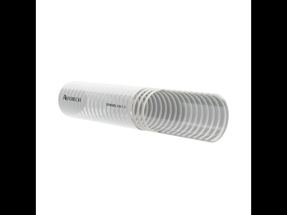 Flexibler und lebensmittelgeeigneter Spirabel SNT-S PVC-Schlauch, geeignet für fettfreie Flüssigkeiten und Alkohol. Bestellen Sie hier im Webshop!