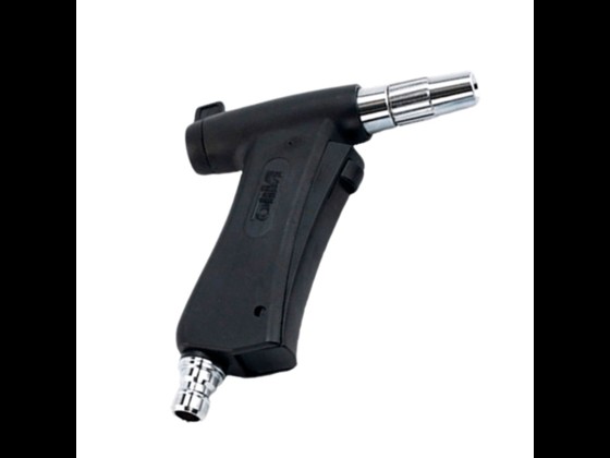 Spülpistole mit Kupplungsnippel, 1/2” Gewinde, einstellbarer und stufenloser Strahl (0–60°). Aus Messing und Edelstahl. Belastbar bis 4 bar und 40 °C.