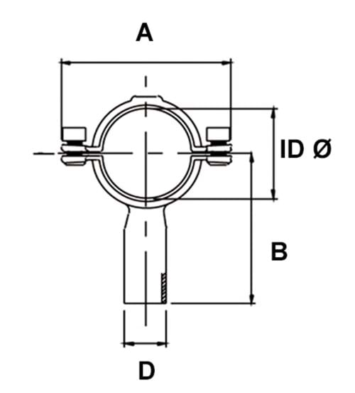 Rohrschelle kurzer Schaft, 90 mm, DS/SMS
